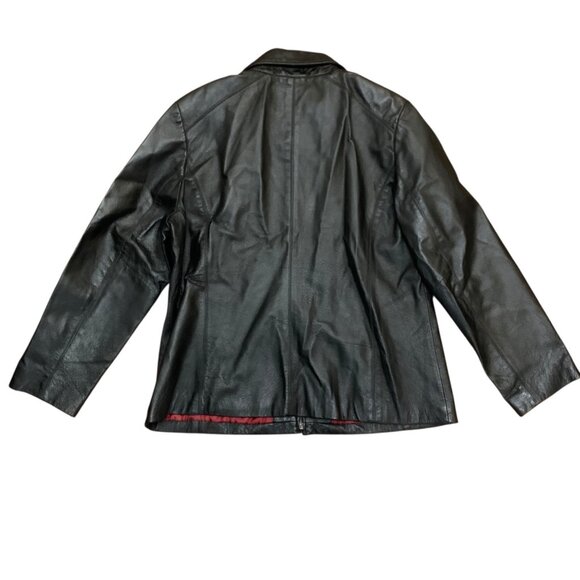 Worthington Women's Black Leather Jacket XL Red Lining Y2K Gothic - Picture 9 of 10